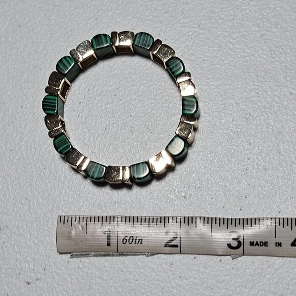 Boho Chic Gold Green Malachite Stretch Bracelet Geometric Design Fashion Jewelry - Picture 4 of 4